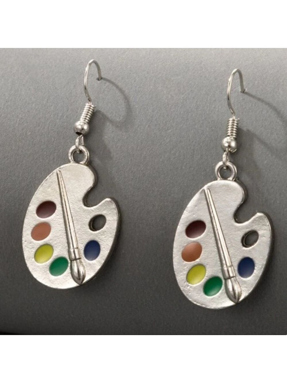 Artist paint palette brush drop colorful earrings